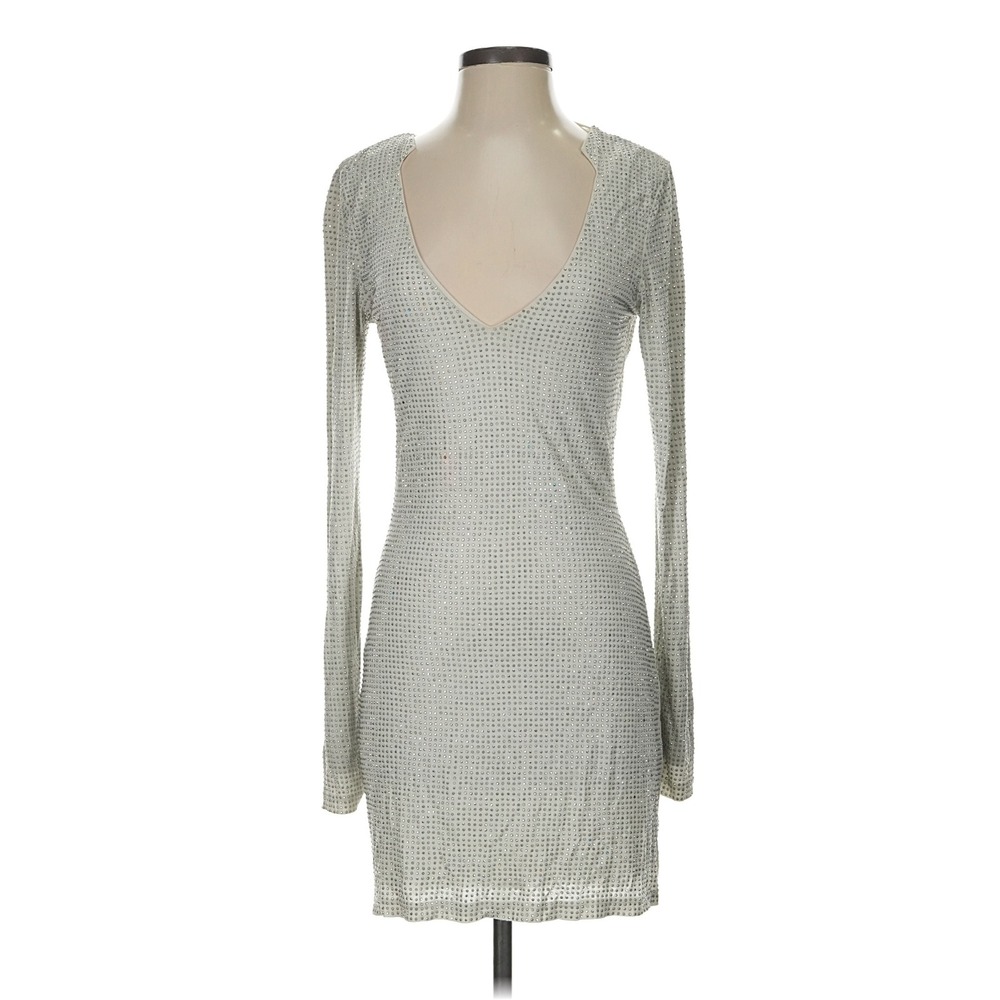 Sheri Bodell RhinestoneStudded Open Back Mini Dress Small long Sleeve Bodycon